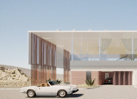 Natural Brick Facade and Passive Cooling System in Desert Housing Design  