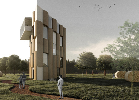 Observation Tower Featuring Staggered Cut-Outs and Natural Material Integration in the Heart of South Dakota