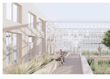 Charred Wooden Shingles and Cross-Laminated Timber Panels Defining a Sustainable Community Hub