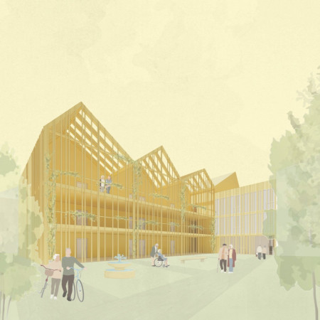 Charred Wooden Shingles and Biophilic Design in a Sustainable Community Space