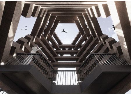 Charred Wooden Shingles and Cross-Laminated Timber Panels Defining Sustainable Urban Living