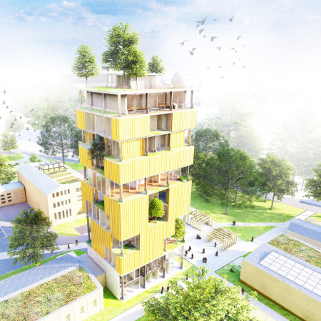 Charred Wooden Shingles and Natural Ventilation Integrate with Community-Centric Spaces  