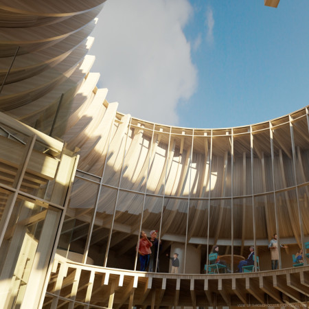 Charred Wooden Shingles and Cross-Laminated Timber Panels Create a Versatile Community Hub