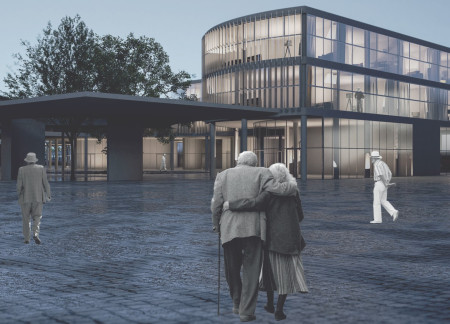 Charred Wooden Shingles Enveloping Cross-Laminated Timber Panels in Community Hub Design
