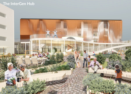 Charred Wooden Shingles Enveloping A Versatile Community Space Enhanced By Biophilic Elements  