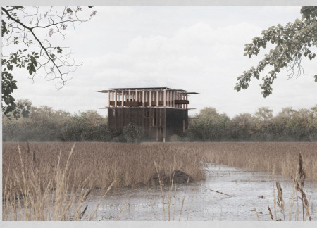 Charred Wooden Shingles and Biophilic Design in a Community-Centric Space