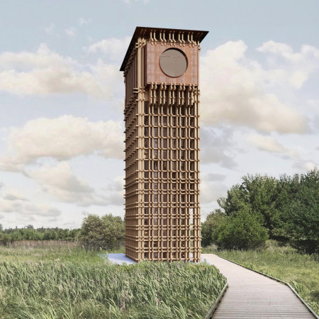 Charred Wooden Shingles and Cross-Laminated Timber Panels Define a Multifunctional Urban Space  