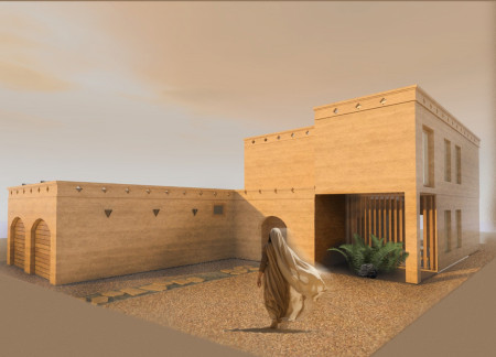 Climate-Responsive Design With Local Earth And Natural Wood In A Desert Community House  