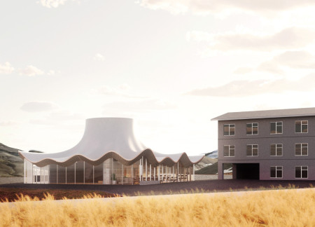 Curvilinear Form Crafted From Cross-Laminated Timber Overlooking Mývatn Lake