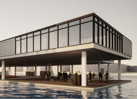 Floating Workspace Constructed with Reinforced Concrete and Glass Facades