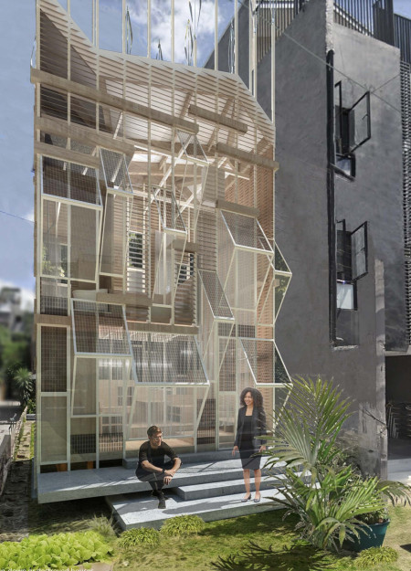 Bamboo-Clad Structures Incorporating Photovoltaics for Resilient Urban Living  