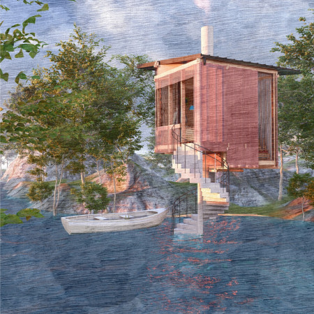 Charred Wooden Shingles and Cross-Laminated Timber Panels Define A Sustainable Urban Community Structure