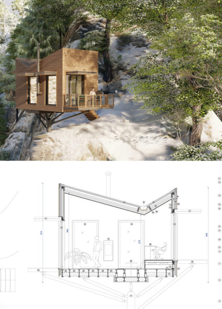 Sustainable Stilt House Crafted from Composite Materials and Enhanced with Cork Insulation  