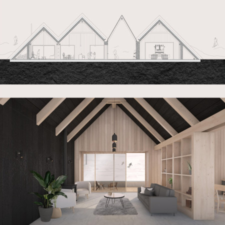 Charred Wooden Shingles and Cross-Laminated Timber Frame a Sustainable Community Hub