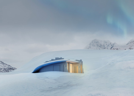 Basalt Columns and Geothermal Heating Enhance Sustainable Winter Retreat Design  