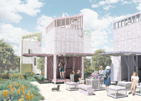 Charred Wooden Shingles and Green Roofs Enhance a Multifunctional Community Space  