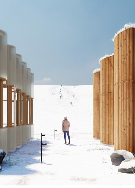 Charred Wooden Shingles and Green Roofs Enhancing Urban Living Through Sustainable Multi-Use Design