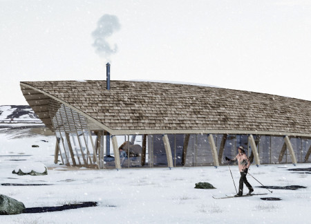 Geothermal Heated Cabin with Glulam Structure and Panoramic Views  