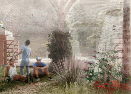 Protective Veil and Local Flora Blend in Sustainable Beekeeper Community Housing  