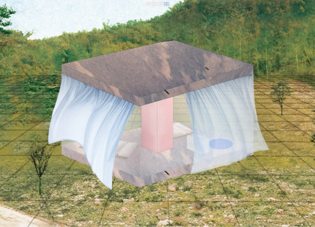 Dark Marble Canopy and Flexible Spaces Emphasizing Natural Integration in Sustainable Living  