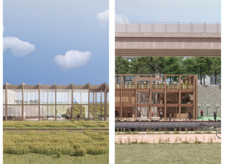 Cross-Laminated Timber Panels Enveloping Flexible Workspaces Along A Scenic Stream  