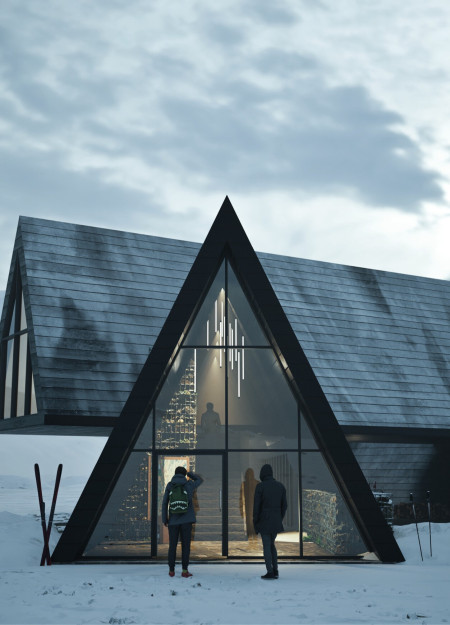 Charred Wooden Shingles and Earth Sheltering in a Community Gathering Space