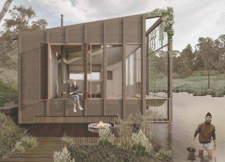 Charred Wooden Shingles and Cross-Laminated Timber Panels Define A Multifunctional Community Space