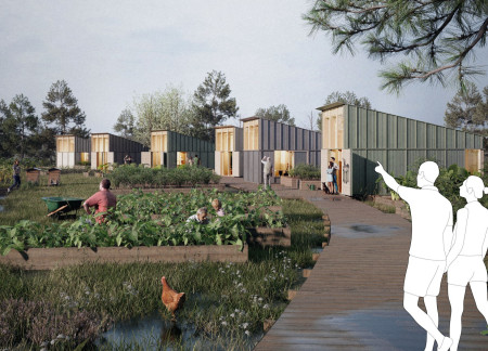 Charred Wooden Shingles and Cross-Laminated Timber Panels Define an Urban Community Space  