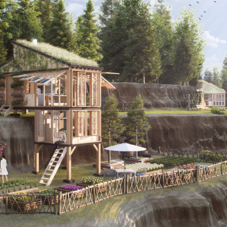 Charred Wooden Shingles and Cross-Laminated Timber Envelop a Community-Centric Space