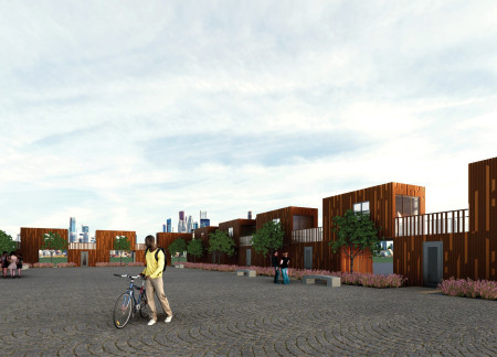 Charred Wooden Shingles and Cross-Laminated Timber Panels Create a Seamless Urban Gathering Space