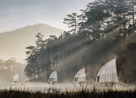 Community Center Featuring Sustainable Wood Finishes and Green Roof Systems
