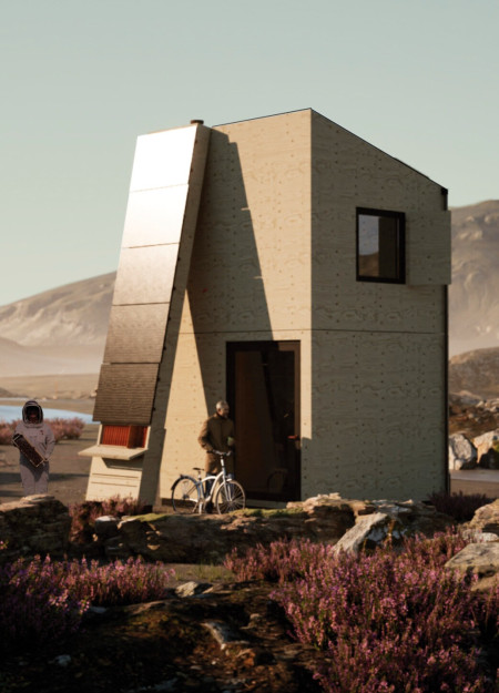 Charred Wooden Shingles Complementing Cross-Laminated Timber Panels in a Community-Focused Residential Space