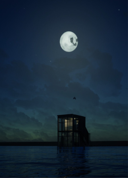 Aquatic Habitat Created with Sustainable Concrete and Glass in a Coastal Retreat  