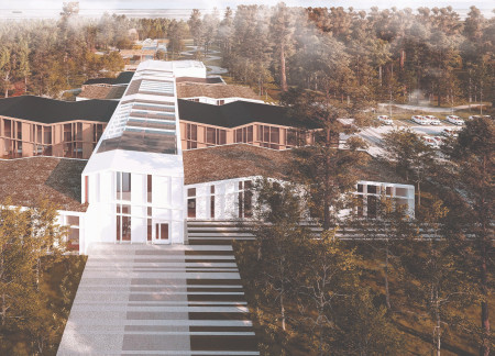 Charred Wooden Shingles and Cross-Laminated Timber Panels Forming a Multifunctional Community Hub  