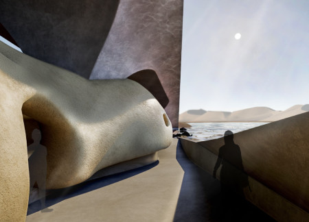 Curvilinear Design Utilizing Natural Stone and Glass for Celestial Observation Spaces  