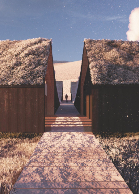 Charred Wooden Shingles and Green Roofs Define a Community Hub with Flexible Spaces  