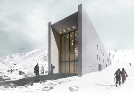 Monolithic Concrete Form Enhanced by Geothermal Heating and Expansive Glass Facades in Iceland's Landscape