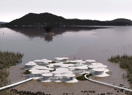 Fluid Shoreline Retreat Constructed with Reinforced Concrete and Sustainable Wood