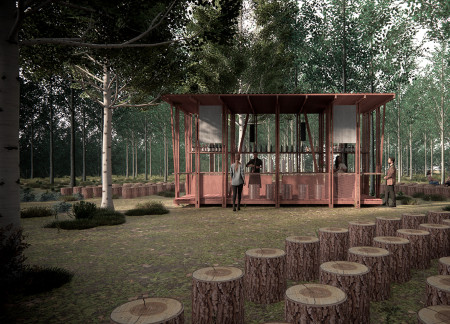 Charred Wooden Shingles and Reclaimed Materials Shape a Sustainable Urban Community Hub  