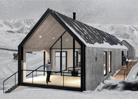 Geothermal Ski Cabin Featuring Concrete Walls and Sustainable Timber Elements  