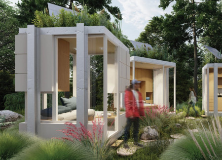 Living Roofs and Rainwater Harvesting in a Modular Aluminum Microhome  