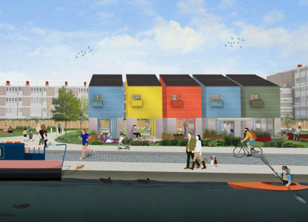 Bamboo Flooring and Low-E Glass Enveloping a Community Hub With a Green Roof  
