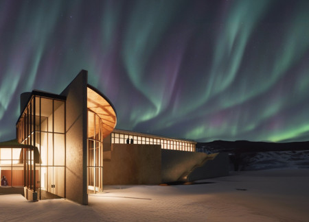 Charred Wooden Shingles and Cross-Laminated Timber Panels Composing a Sustainable Community Hub