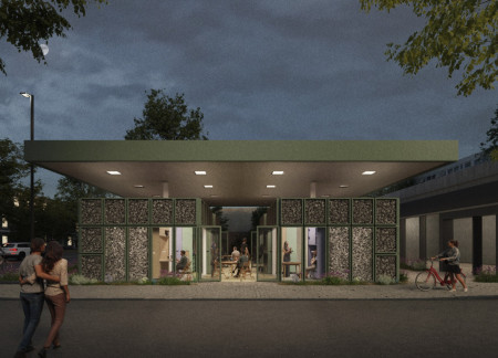 Charred Wooden Shingles and Reinforced Concrete Blend for Versatile Urban Community Space  