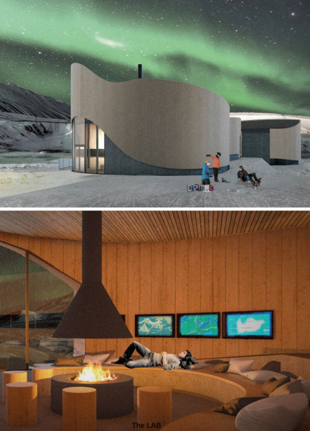 Charred Wooden Shingles and Cross-Laminated Timber Panels Forming a Community-Centric Space