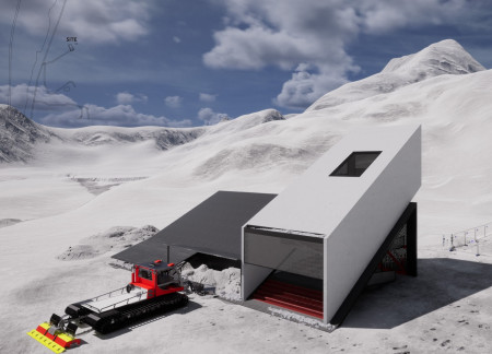 Angled Concrete and Steel Retreat with Expansive Glass Facades Set Against Icelandic Peaks