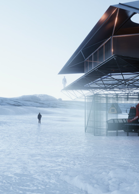Aerodynamic Roof Design Featuring Insulated Glass Panels and Modular Construction in a Sustainable Residential Setting
