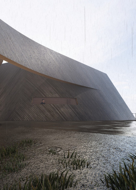 Charred Wooden Shingles and Transparent Glass Create Harmonious Mixed-Use Environment  