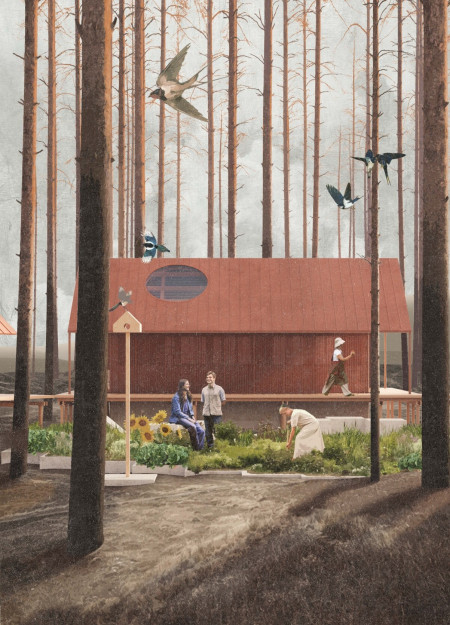 Charred Wooden Shingles and Cross-Laminated Timber Embrace in a Community-Centric Space  
