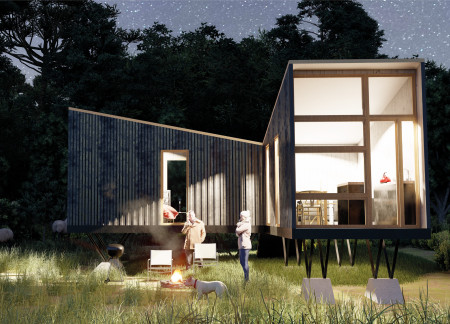 Charred Wooden Shingles Enveloping A Modular Microhouse in Southern Chile  